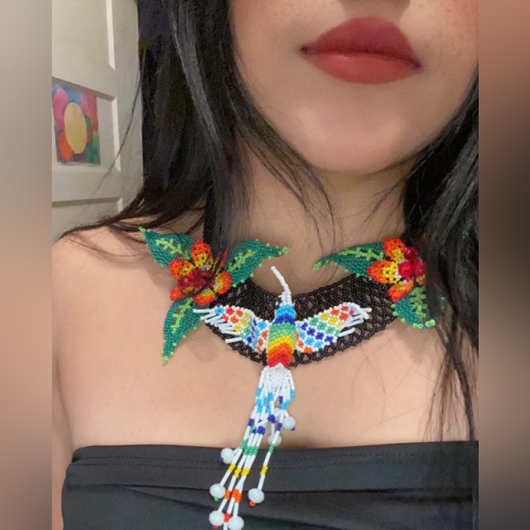 Native Indigenous Beaded Necklace/Chocker Hummingbirds - Picture 1 of 3